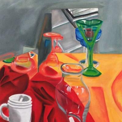 painting of glasses on a table