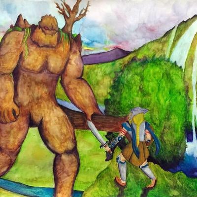 drawing of a knight versus a giant