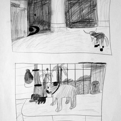 drawing of a cow and a dog