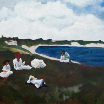Painting of people at beach