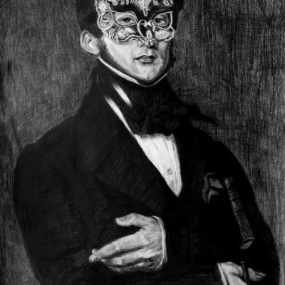 Drawing of a man with a mask