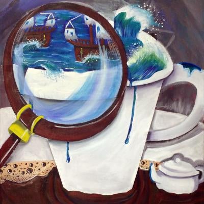 painting of a magnifying glass of a mug
