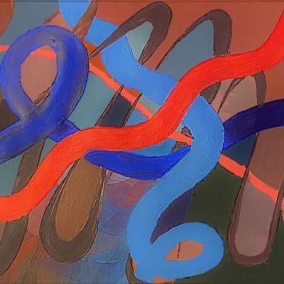 Design of shapes, orange and blue