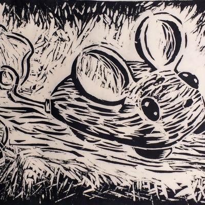 printmaking piece of a mouse