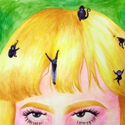 painting of a woman's head, monkeys in her hair