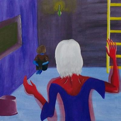 painting of a person standing in front of someone else