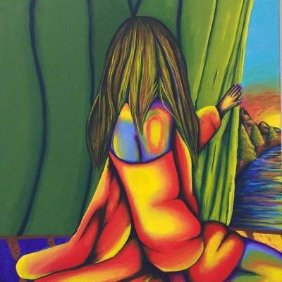 painting of a woman by a river