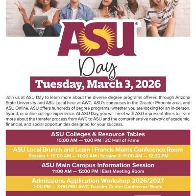 ASU Day Tuesday, March 3rd 2026. 10:00 AM - 3:00PM
