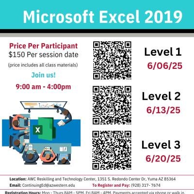 Please join us for our Excel Level 3 Workshop on June 20 from 9am-4pm. The cost is $150.00. There is a QR Code for you to scan and register.