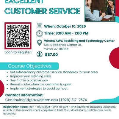 Please join us for our Excellent Customer Service on Oct 10 from 9am - 1pm.