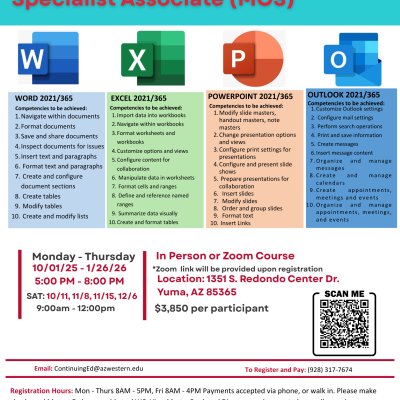 MOS on Mondays-Thursdays from 5pm to 8pm. The cost is $3,850.