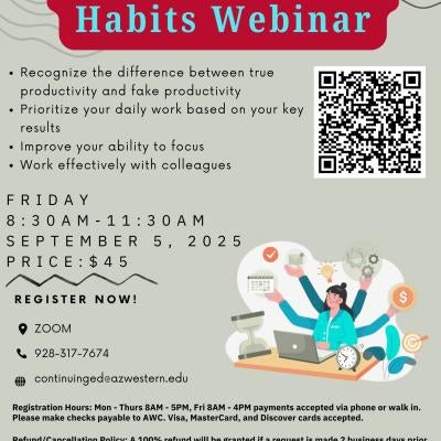 Please join us for our Productive Work Habits webinar on Sept 5 at 8:30 am for only $45!