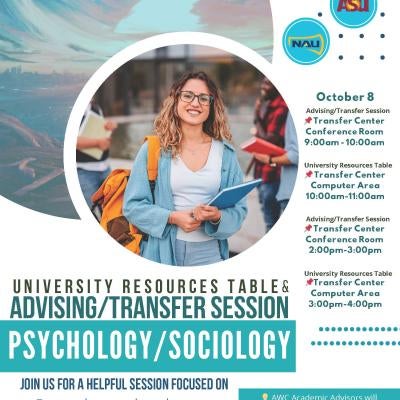 Psychology / Sociology Transfer Session. Located at the Transfer Center (Building 3C next to Starbucks) October 8th, from 9 AM - 10 AM, 2 PM to 3 PM