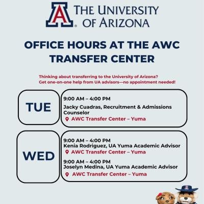 UNIVERSITY OF ARIZONA OFFICE HOURS AT THE AWC TRANSFER CENTER SUMMER 2026.jpg