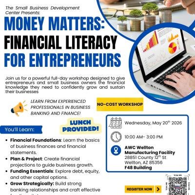 _WORKSHOP MONEY MATTERS FINANCIAL LITERACY FOR ENTREPRENEURS LOCATION AWC Wellton Manufacturing Facility DATE May 20 2026 TIME 1000 AM-245 PM.jpg