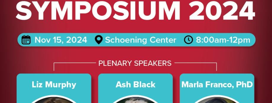Red and turquoise banner promoting the Horizon Symposium featuring headshots of our 3 plenary speakers.