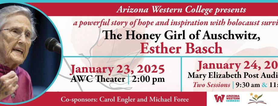 Graphic featuring Esther Basch, the Honey Girl of Auschwitz