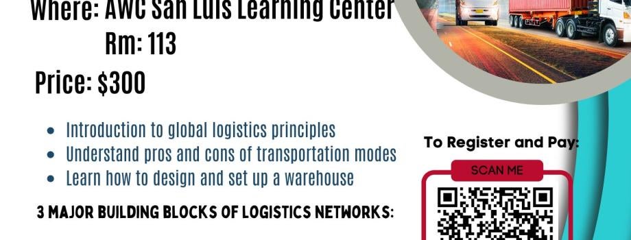 Please join us for our Basic Logistics course on August 18 from 6pm-8:30pm. This class is $300.