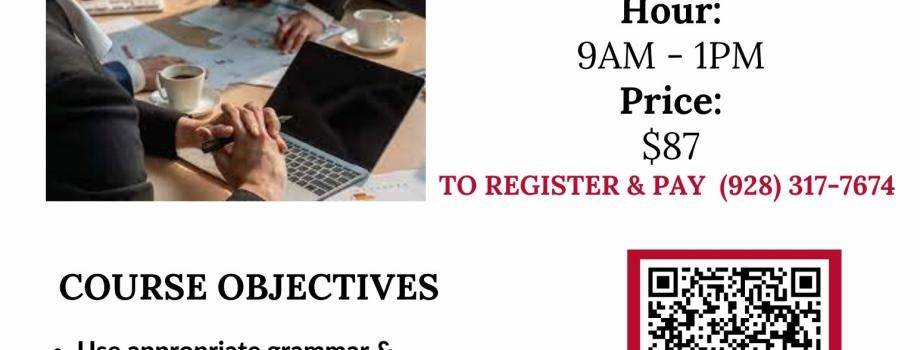 Join us for our Business Writing Essentials course on July 22 for $87. Register using the QR Code.