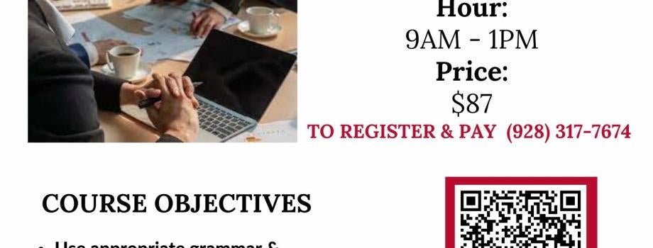 Join us for our Business Writing Essentials course on August 6 for $87. Register using the QR Code.