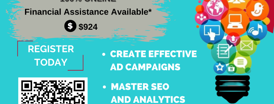 The Google Digital Marketing and E-commerce Certification course flyer highlights key skills for online marketing and e-commerce, including SEO, social media strategies, and online sales techniques. Ideal for anyone looking to enhance their digital marketing expertise and boost their career in e-commerce.