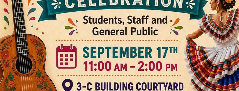 Hispanic Heritage Flyer, Students, staff and public welcome. September 17, 2026 at 11am to 2pm in the 3C Building Courtyard of Arizona Western College. 