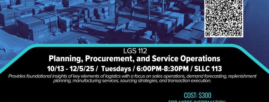 Please join us for our Planning, Procurement, and Service Operations class on October 13 from 6pm-8:30pm.