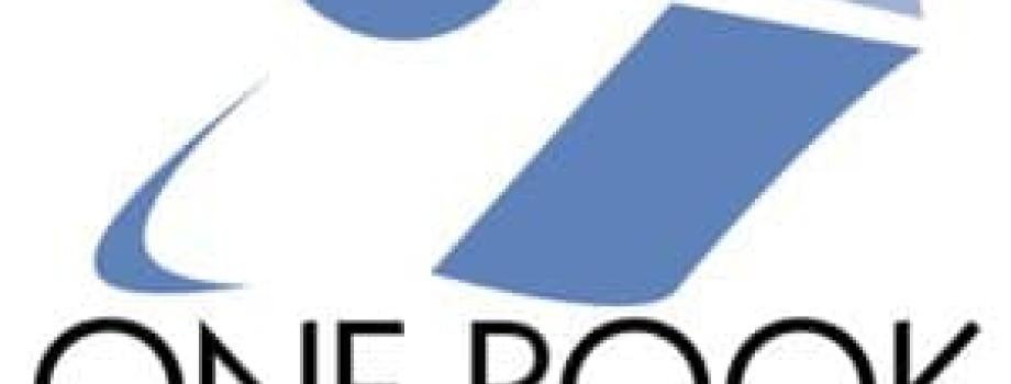 Logo for One Book Yuma. It features a blue stick figure reading a blue book.
