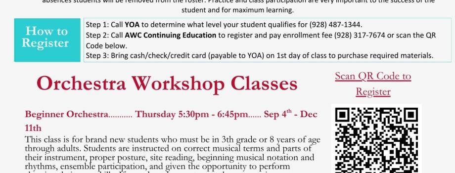 Join our Beginner & Intermediate Orchestra on Sept 4 from 5:30pm-6:45pm. Enrollment fee is $79.